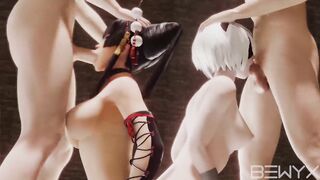 Nyotengu and Yorha 2B Deepthroath Fellatio