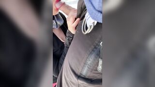 Caught giving oral pleasure-job on nature with cum on boobs