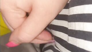 BBW masturbating with Remote over her shorts