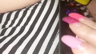 BBW masturbating with Remote over her shorts