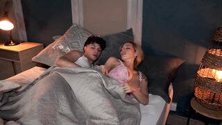 MILF woman ends up getting drilled by her pumped up stepson right in front of her husband