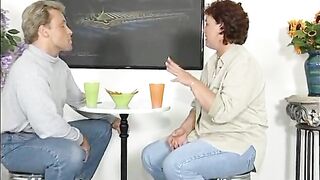 MILF sucks ramrod then gets banged to a mouth ejaculation