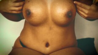 Naughty ebony with galsses on seducing you with her horny melons