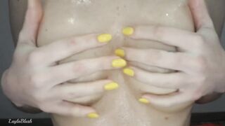 OILED SMALL BREASTS AND HARD NIPPLES play