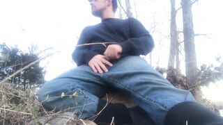 OUTDOORS: Big Dong Country Boy Fishing and Blowing a Big Load One The River Bank