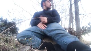 OUTDOORS: Big Dong Country Boy Fishing and Blowing a Big Load One The River Bank