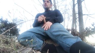 OUTDOORS: Big Dong Country Boy Fishing and Blowing a Big Load One The River Bank