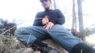 OUTDOORS: Big Dong Country Boy Fishing and Blowing a Big Load One The River Bank