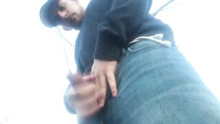 OUTDOORS: Big Dong Country Boy Fishing and Blowing a Big Load One The River Bank