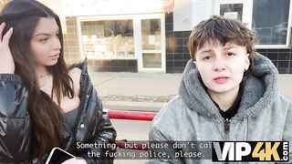 VIP4K. two fine-looking Lesbos don't mind to having a three-some with a stranger from the educate