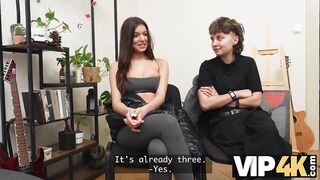 VIP4K. two fine-looking Lesbos don't mind to having a three-some with a stranger from the educate