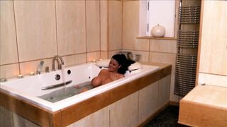 Lesbian Bathroom Melons Play Turns Into Golden-haired Blowbang & Hard Bang