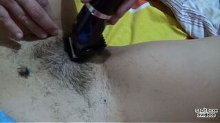 I trimmed a friend's pubic hair and then we had sex. Full videos on my network