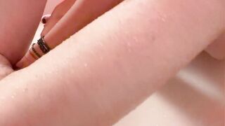Femdom Milks moaning sub in the shower, Overstim and moaning