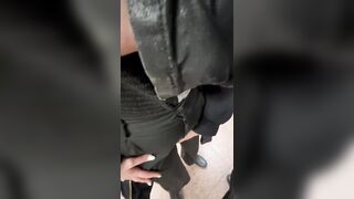 This hottie gave him a Handjob in a Educate Station (PUBLIC)