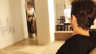 Cuckold prepares wife for lover, double spunk fountain