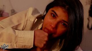 Romantic POV Oral – Deepthroat, Ball Licking and Cum Swallow in Open White Shirt - Selena Vega