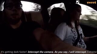 Girl jerks off a stud and masturbates herself while driving