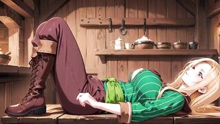 Ai - Blonde Maid behind the bar, flushed in a tight green striped uniform!