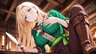 Ai - Blonde Maid behind the bar, flushed in a tight green striped uniform!