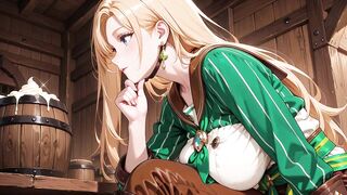 Ai - Blonde Maid behind the bar, flushed in a tight green striped uniform!