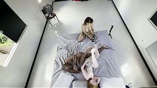 two lesbian beauties suck each other off and screw in front of me, I bang 'em both.