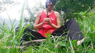 When you really want sex in nature - Angel Fowler masturbating with tripod