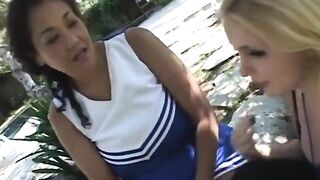Chunky cheerleader sucks and fucks big jock