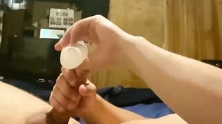 Jerking off my BIG WHITE SCHLONG until I CUM in advance of I get to go to work.