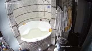 Nina and Kira in bathroom ,washing, shaving