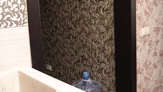 Big Older Tits Behind the Scenes. a Fat Housewife Washes Dishes.
