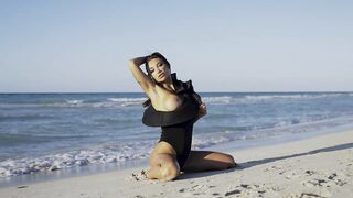 Hawt Monika Fox In Black Bodysuit On Beach