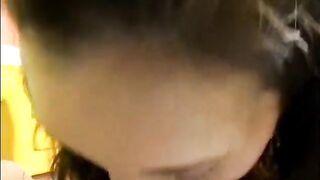 Wench gets cumshot next to her tramp stamp after sucking and riding knob