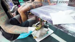 Tattoo Apprentice distracted from work by Customer SUCKING SCHLONG during the time that getting tattooed