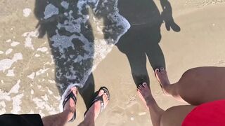 Baianinha Trans Bangs Couple on the Beach