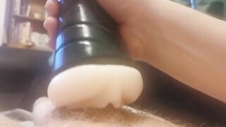 Big wang jack off with Fleshlight and cums on the camera