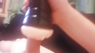 Big wang jack off with Fleshlight and cums on the camera