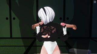 3D ANIME 2B jerks off her friends