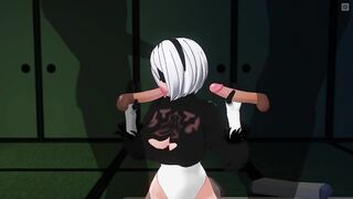 3D ANIME 2B jerks off her friends