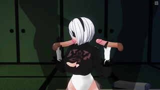 3D ANIME 2B jerks off her friends