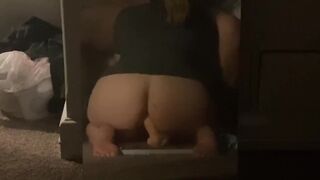 Mirror blow job while wife rides sex tool in butt