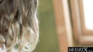 Busty golden-haired fingers herself to a thundering orgasm
