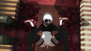 3D HENTAI 2B screws three boyz at once