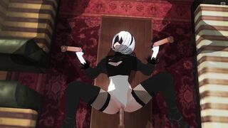 3D HENTAI 2B screws three boyz at once