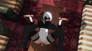 3D HENTAI 2B screws three boyz at once
