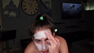 Enjoying my facial and eye spa day - cum and piddle in open eyes