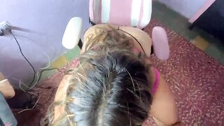 stepsister gags herself with a large ramrod down her throat