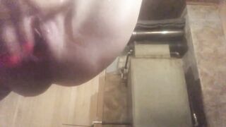 A bottle of shampoo in the snatch. Sex pleasure in the sauna