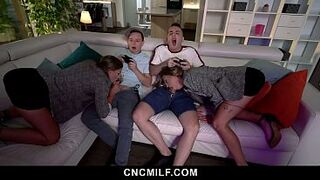 Eveline And Silvia Serve Dinner Then Serve Their Twats To Stepson And His Friend