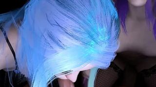 two girls with brightly colored hair double fellatio : 3D Porn